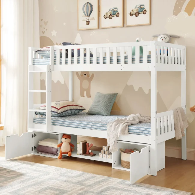 StayPlay Runaway Kinderbed 90×200cm – Grenen Wit met opbergruimte en inklapbaar ontwerp