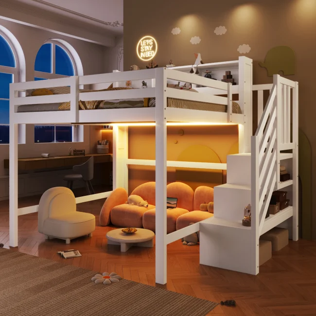 StayPlay Runaway Bed 140x200cm – Wit met LED-verlichting en opbergruimte – Serie 1