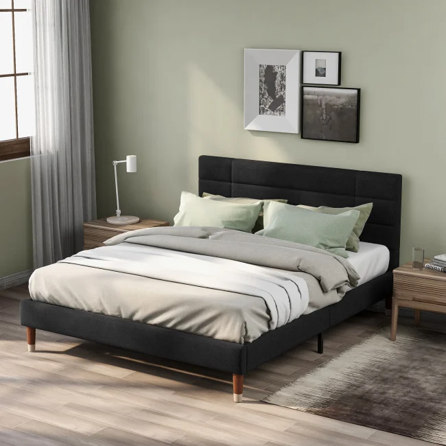 StayPlay Runaway Tweepersoonsbed 140x200cm – Linnen Zwart met lattenbodem