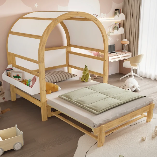 StayPlay Runaway Kinderbed 140x200cm – Massief Hout Wit met opbergruimte – Serie 1