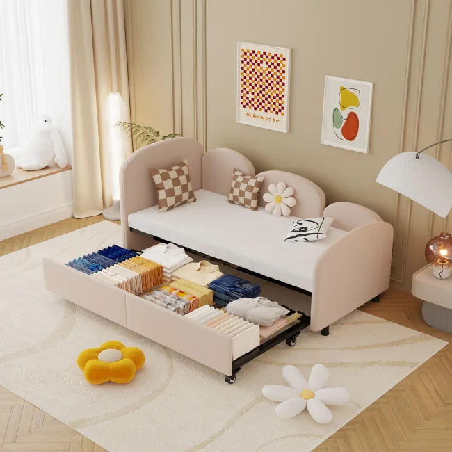 StayPlay Runaway Kinderbed – Fluweel Roze met opbergruimte