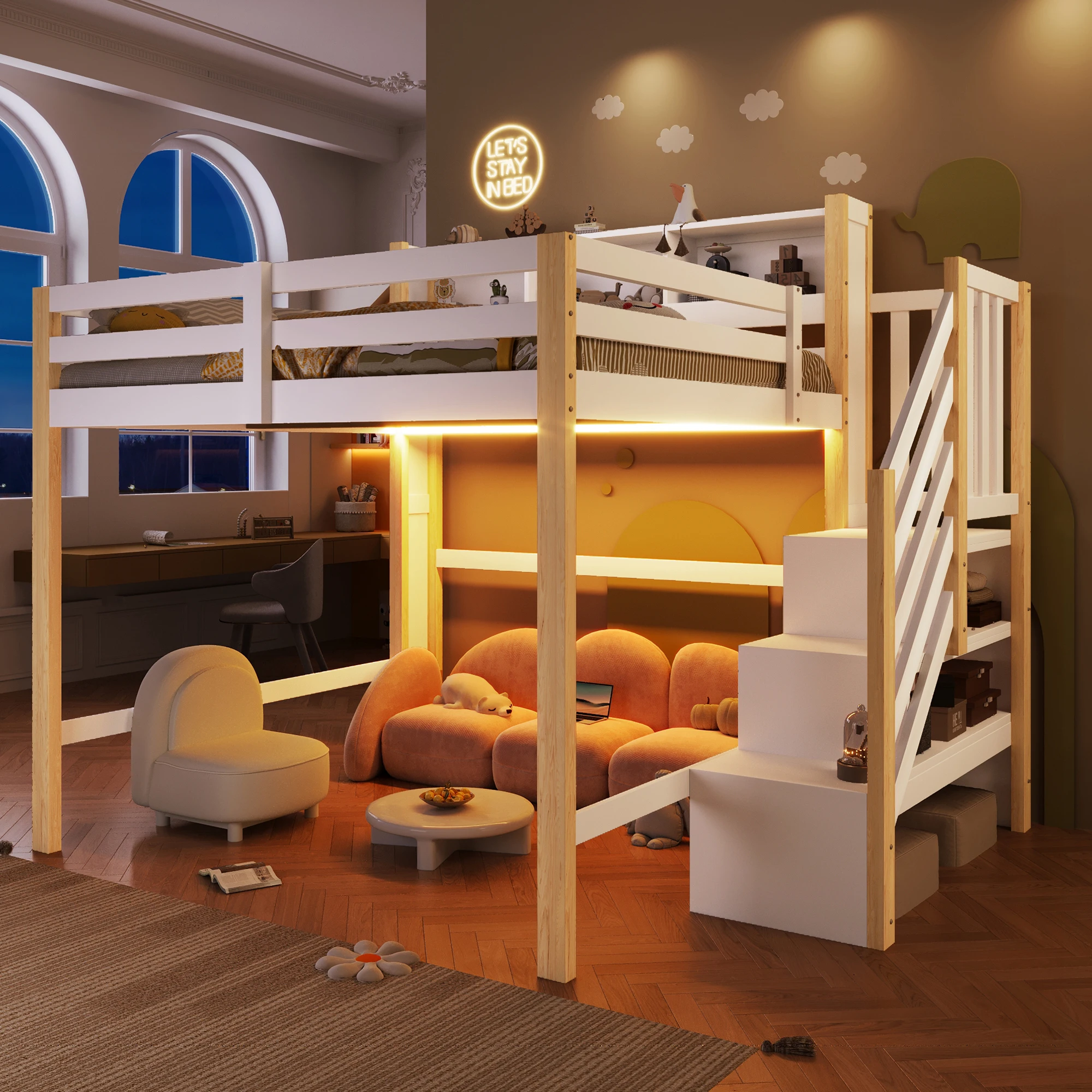 StayPlay Runaway Bed 140x200cm – Wit met LED-verlichting en opbergruimte – Serie 2