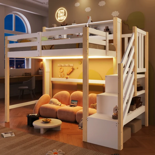 StayPlay Runaway Hoogslaper 90x200cm – Wit met LED-verlichting en opbergruimte – Serie 1