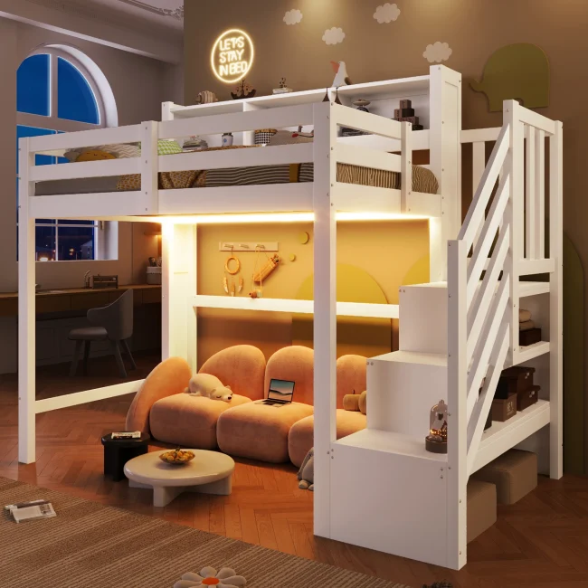 StayPlay Runaway Hoogslaper 90x200cm – Wit met LED-verlichting en opbergruimte – Serie 2