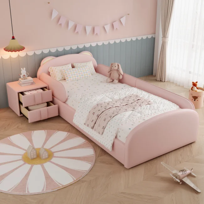StayPlay Runaway Kinderbed 90x200cm – PU-leer Roze