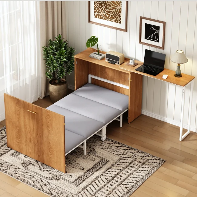StayPlay Runaway Opklapbed met ingebouwd bureau, wielen en draaibaar mechanisme