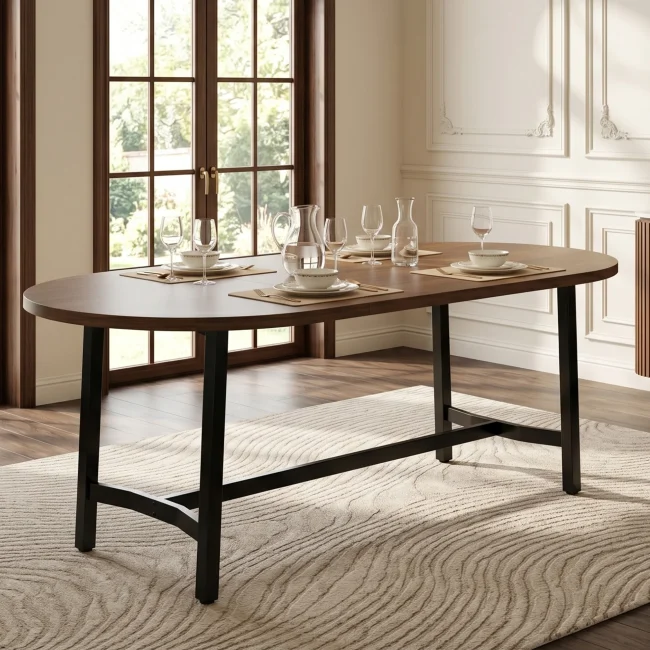 StayPlay Runaway Eettafel 180x80x75cm – Walnoot met afgeronde hoeken en geschikt voor 6-8 personen