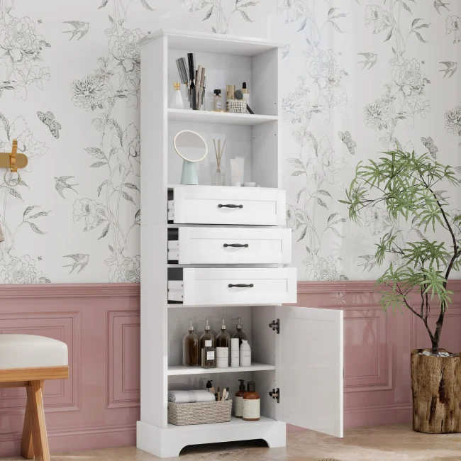 StayPlay Runaway Badkamermeubel 56x25,6x167cm – MDF Zwart met 3 laden en verstelbare planken