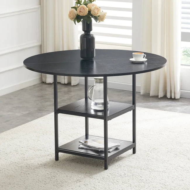 StayPlay Runaway Ronde Eettafel Ø107cm – MDF Zwart met opbergruimte en geschikt voor 2-4 personen