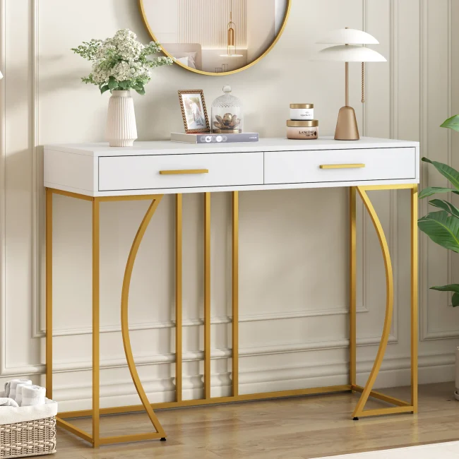 StayPlay Runaway Consoletafel 110x32x85cm – MDF Wit met 2 laden