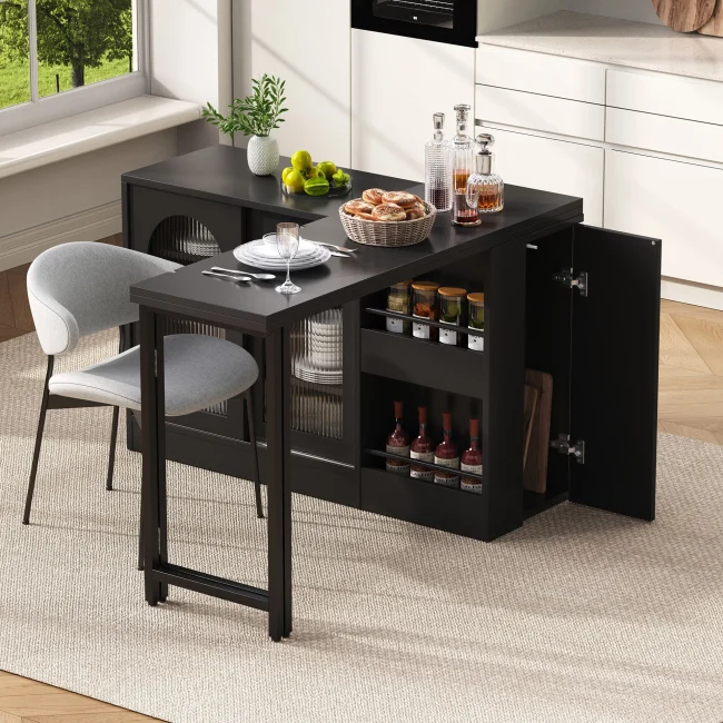 StayPlay Runaway Bartafel 121,5×40×76,7cm – MDF Zwart met opbergruimte en draaibaar ontwerp
