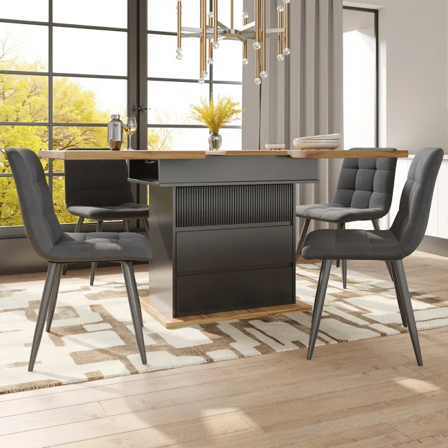 StayPlay Runaway Uitschuifbare Eettafel 140×80cm – Zwart met opbergruimte