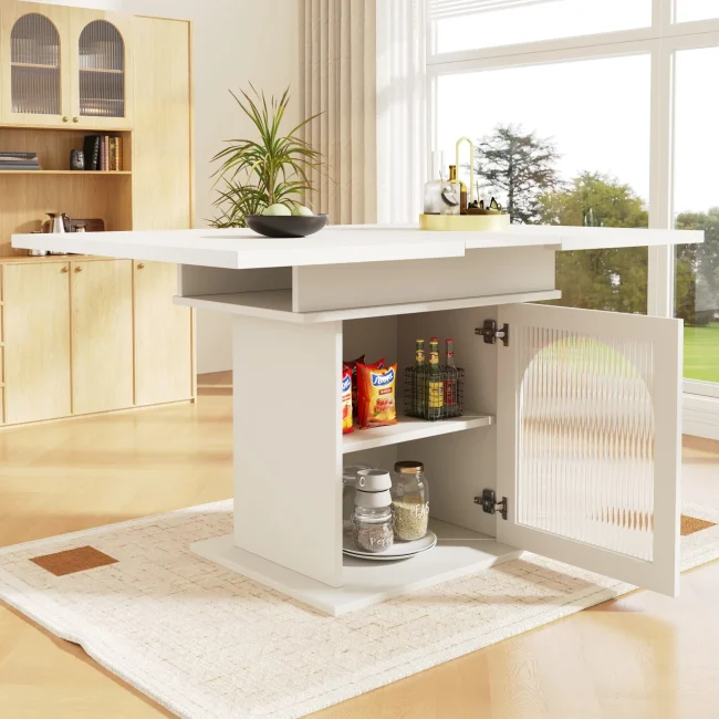 StayPlay Runaway Uitschuifbare Eettafel 140×80×76cm – MDF Wit met opbergruimte