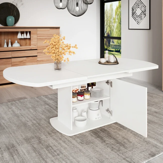 StayPlay Runaway Uitschuifbare Eettafel 200x80x75cm – Wit met opbergruimte