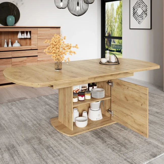StayPlay Runaway Uitschuifbare Eettafel 200x80x75cm – Eiken met opbergruimte