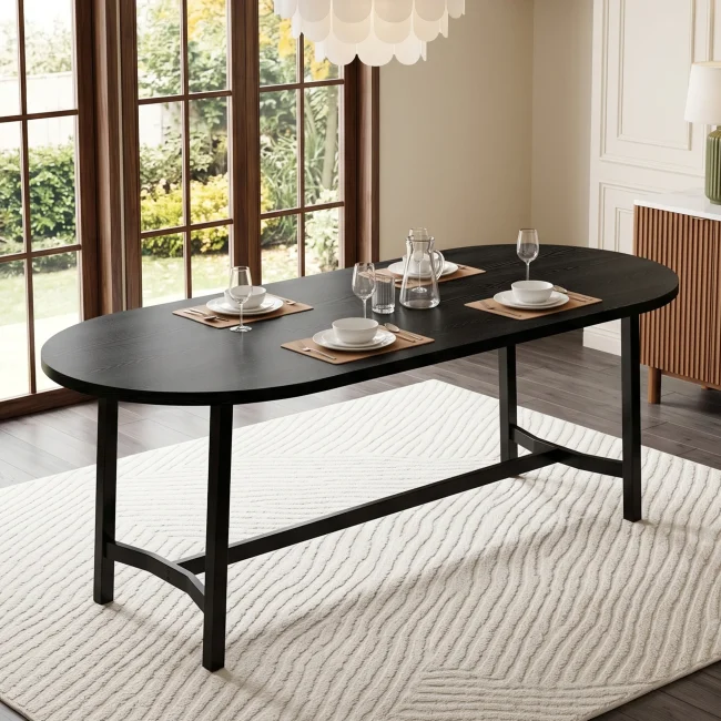 StayPlay Runaway Eettafel 180x80x75cm – Zwart met afgeronde hoeken en geschikt voor 6-8 personen