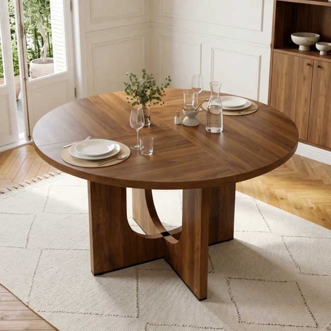 StayPlay Runaway Ronde Eettafel 120x120cm – Walnoot met Scandinavisch design en geschikt voor 4-6 personen