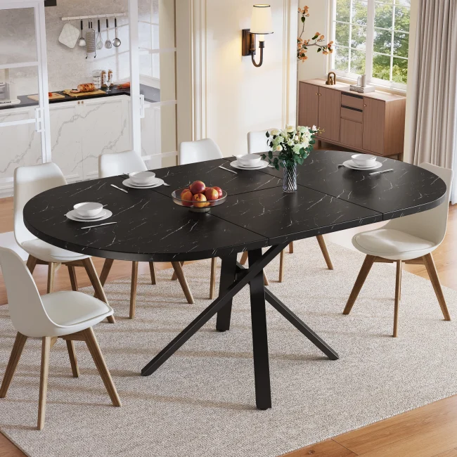 StayPlay Runaway Uitschuifbare Eettafel – Marmerlook Zwart