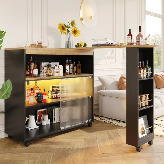 StayPlay Runaway Bartafel 204×39×105cm – Zwart met LED-verlichting en opbergruimte