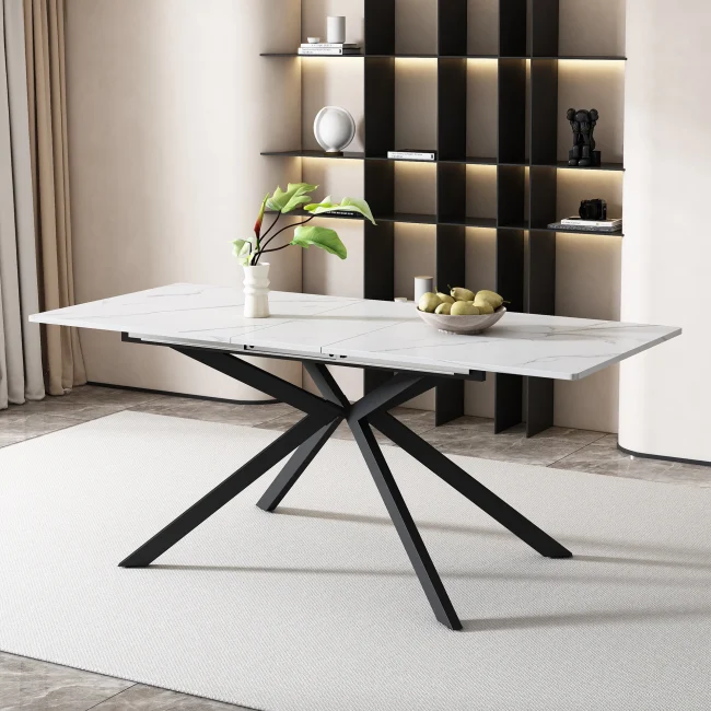 StayPlay Runaway Uitschuifbare Eettafel 180x70x76cm – Marmerlook Zwart
