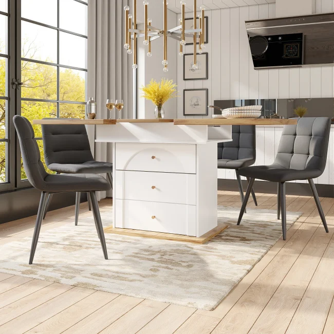 StayPlay Runaway Uitschuifbare Eettafel 140×80cm – Wit met opbergruimte en geschikt voor 4-6 personen