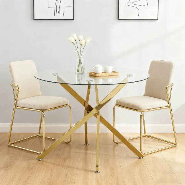 StayPlay Runaway Ronde Eettafel 80x80x76cm – Glas Goud met gehard glas