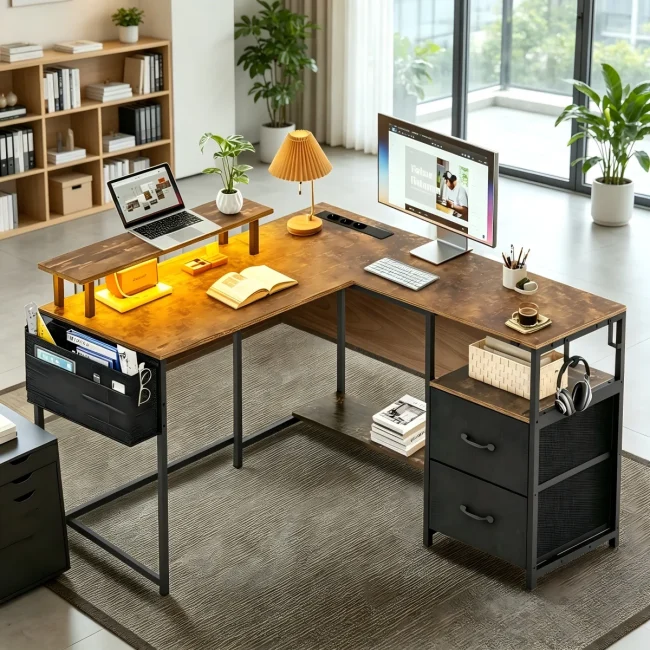 StayPlay Runaway Hoekbureau met LED-verlichting, ingebouwde stopcontacten en laden – Serie 1