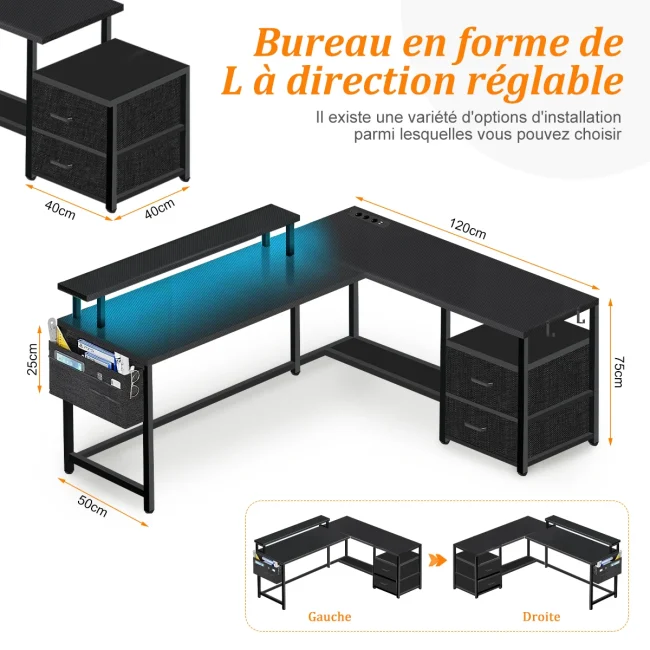 StayPlay Runaway Hoekbureau met LED-verlichting, ingebouwde stopcontacten en laden – Serie 2