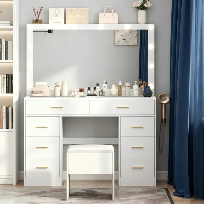 StayPlay Runaway Kaptafel 110x40cm – Wit met 7 laden en LED-verlichting