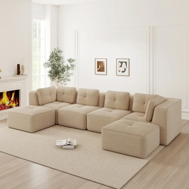 StayPlay Runaway Hoekbank 4-zits – Corduroy met antislip onderkant, los kussen inbegrepen en modulair ontwerp