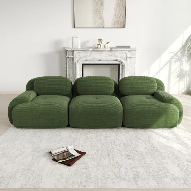 StayPlay Runaway Bank 3-zits – Corduroy Groen met antislip onderkant en armleuningen