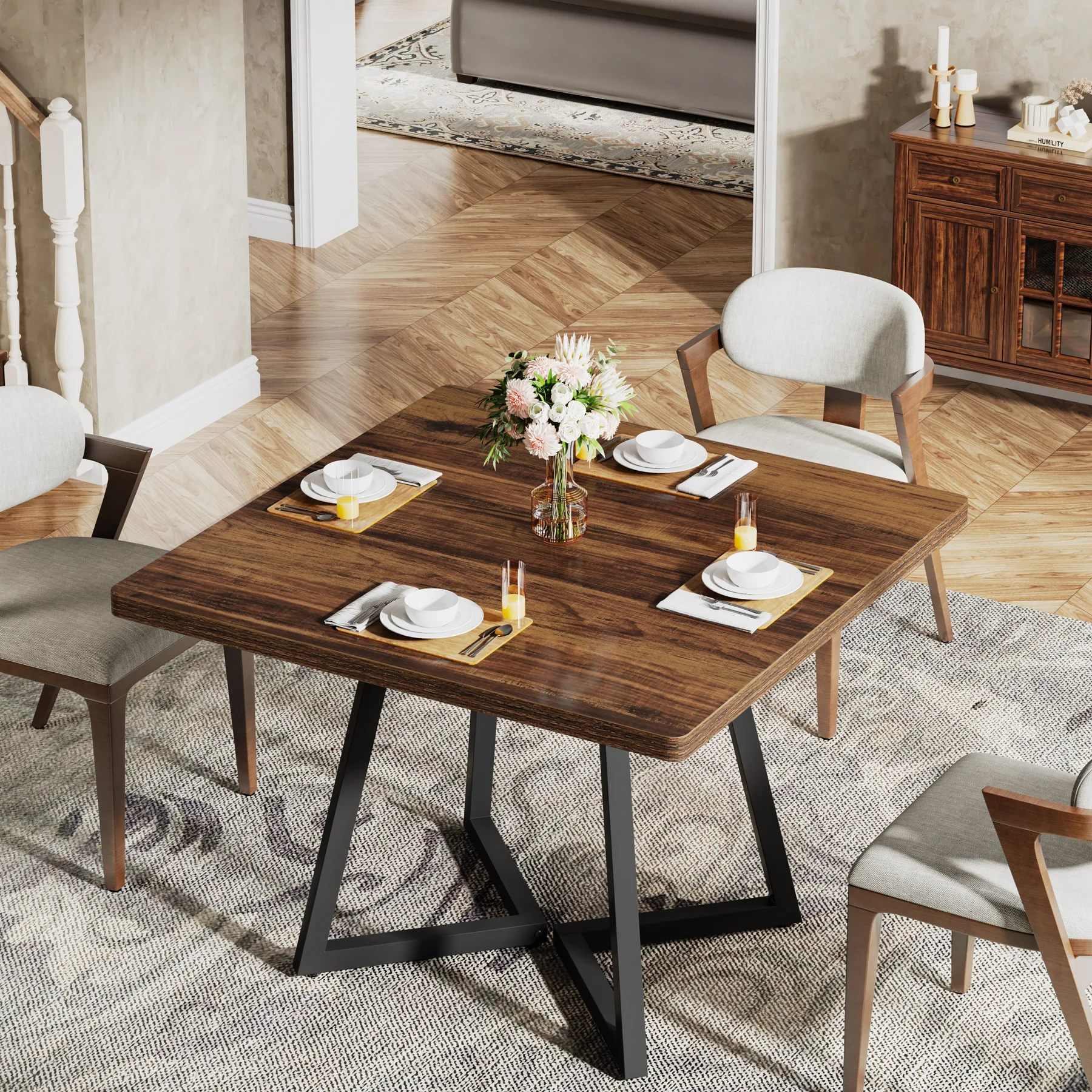 StayPlay Runaway Vierkante Eettafel – Metaal met industriële stijl en geschikt voor 4 personen – Serie 1