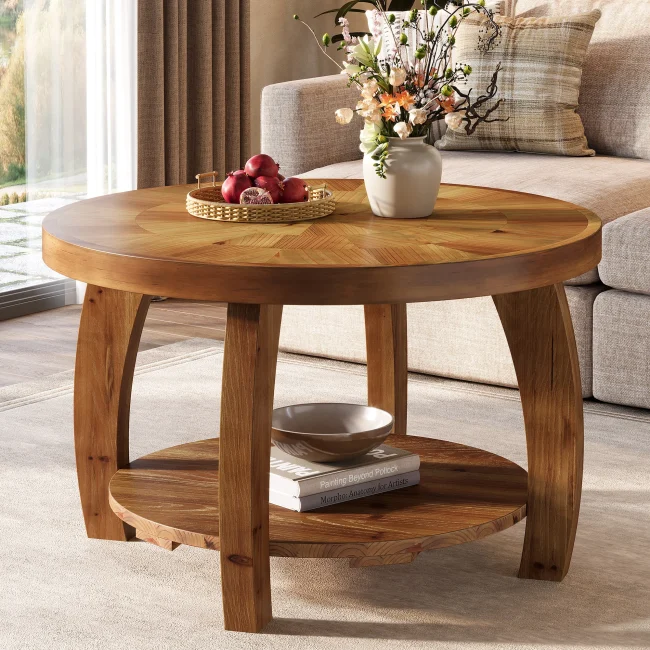 StayPlay Runaway Ronde Salontafel – Hout Bruin met opbergruimte