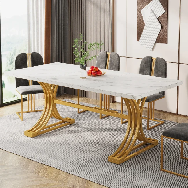 StayPlay Runaway Rechthoekige Eettafel – Marmerlook Wit