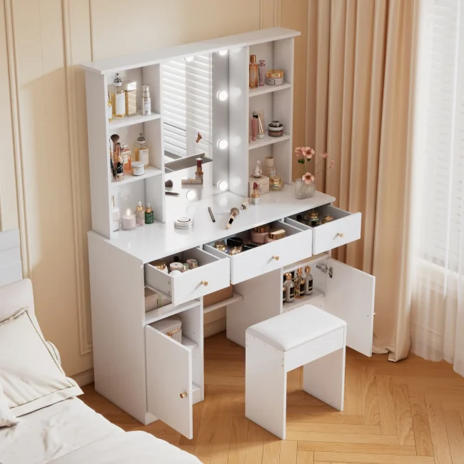 StayPlay Runaway Kaptafel 151×110×40cm met 3 laden, 2 deuren en LED-verlichting