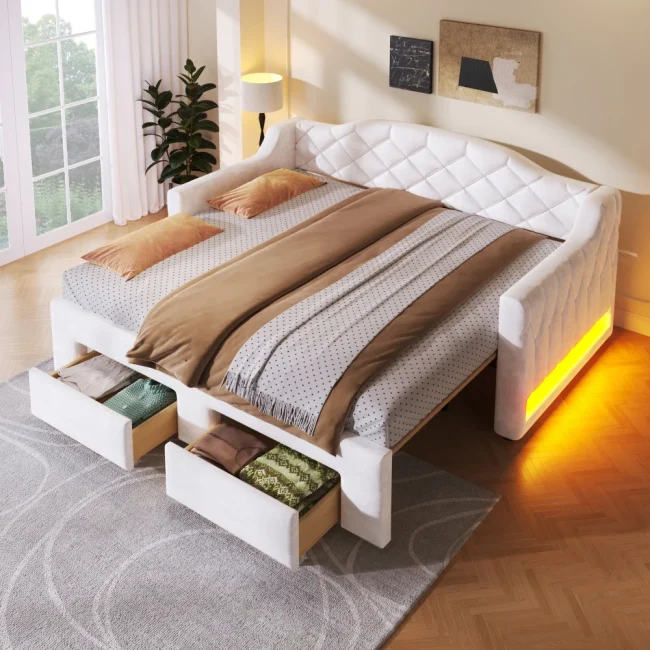 StayPlay Runaway Bed 180x200cm – Wit met LED-verlichting en opbergruimte