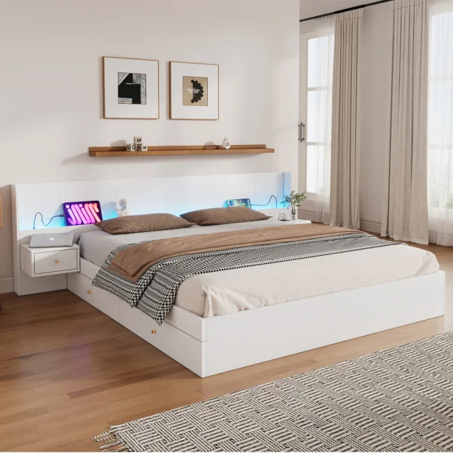 StayPlay Runaway Tweepersoonsbed – Hout met LED-verlichting en ingebouwde stopcontacten