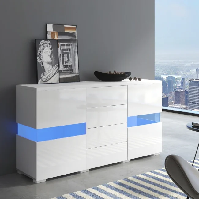 StayPlay Runaway Dressoir – Wit met 4 laden, 2 deuren en LED-verlichting