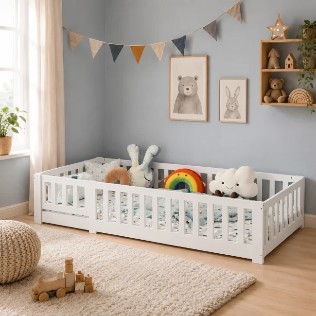 StayPlay Runaway Kinderbed – Hout Wit met roosterdesign
