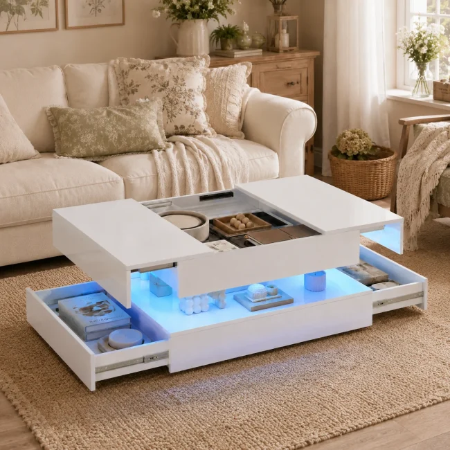 StayPlay Runaway Vierkante Salontafel – Zwart met LED-verlichting