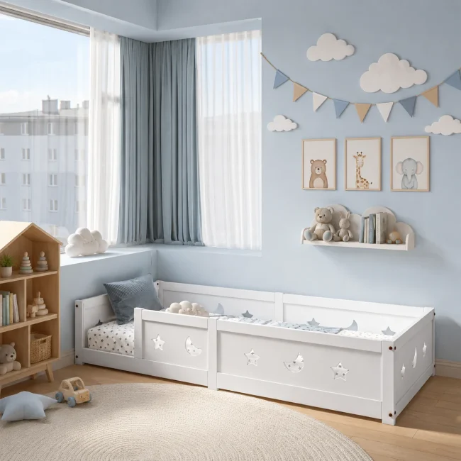 StayPlay Runaway Kinderbed – Massief Grenen Wit met veiligheidsrand