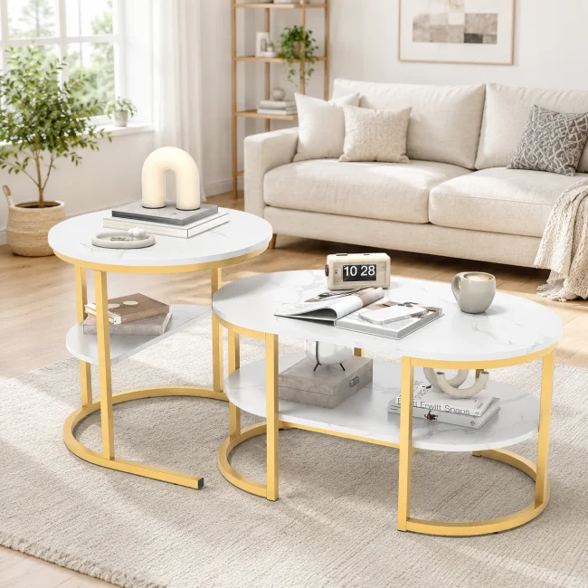 StayPlay Runaway Ronde Salontafel – Marmerlook – Serie 2