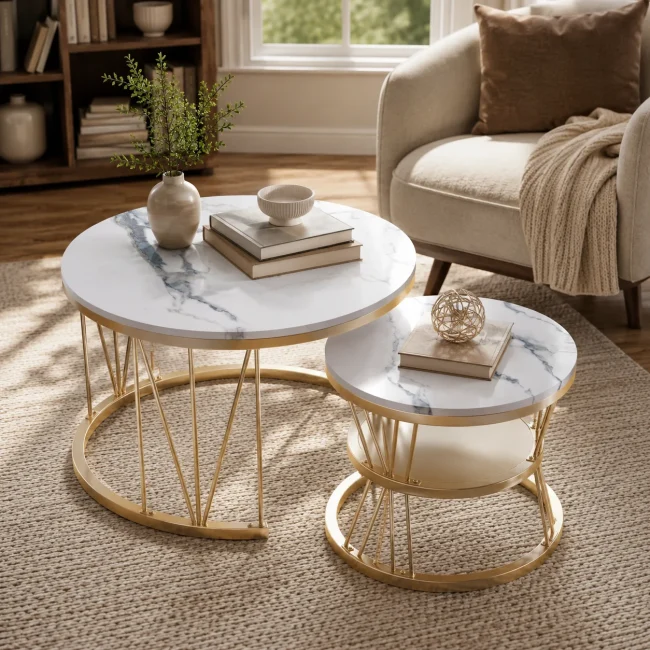 StayPlay Runaway Ronde Salontafel – Marmerlook Zwart
