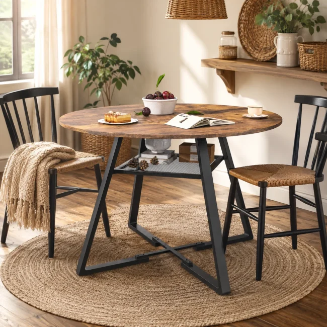 StayPlay Runaway Ronde Eettafel – Metaal Zwart met opbergruimte, industriële stijl en geschikt voor 4-6 personen
