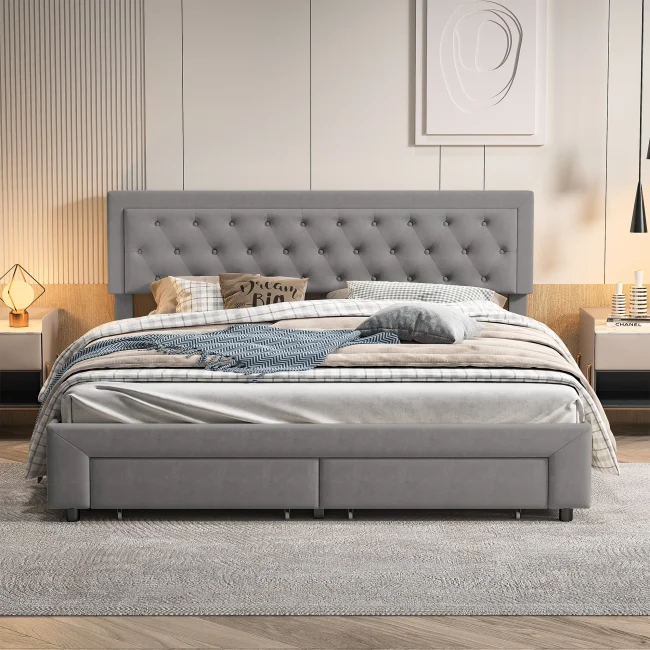 StayPlay Runaway Tweepersoonsbed – Fluweel met opbergruimte en lattenbodem