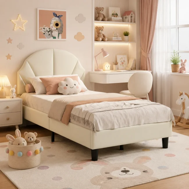 StayPlay Runaway Gestoffeerd Bed – Fluweel met lattenbodem en verstelbare hoogte