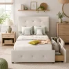 StayPlay Runaway Eenpersoonsbed 90x200cm – Fluweel Beige met opbergruimte en lattenbodem