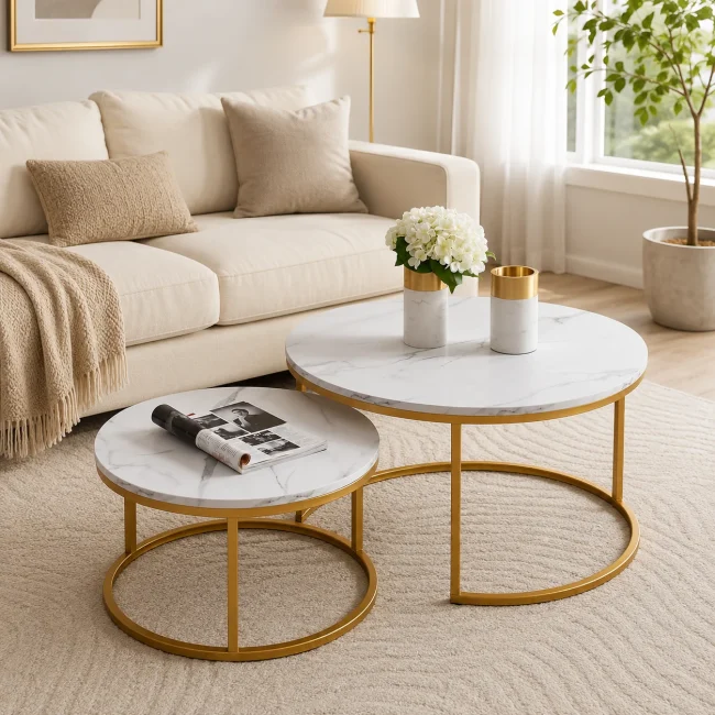 StayPlay Runaway Ronde Salontafel – Marmerlook Goud – Serie 2