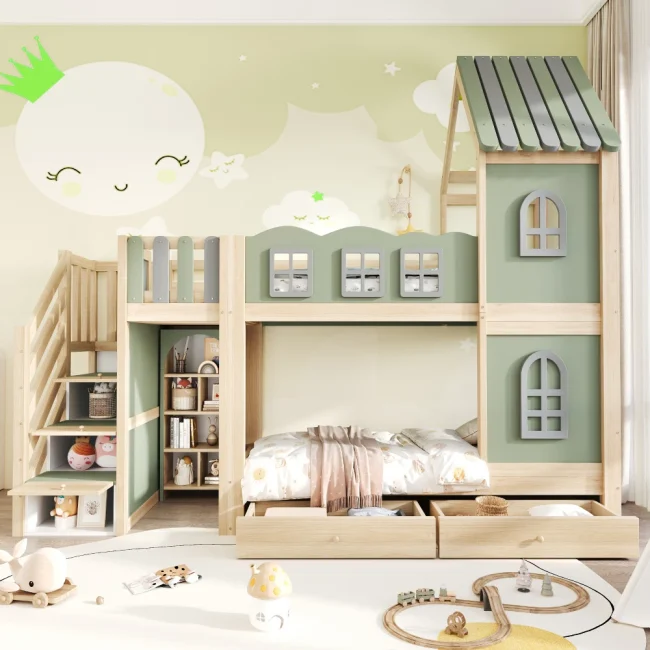 StayPlay Runaway Stapelbed 90×200cm – Hout met veiligheidsrand