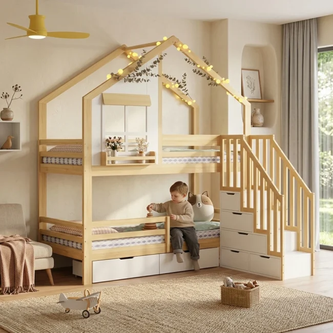 StayPlay Runaway Stapelbed 90x200cm – Hout met opbergruimte